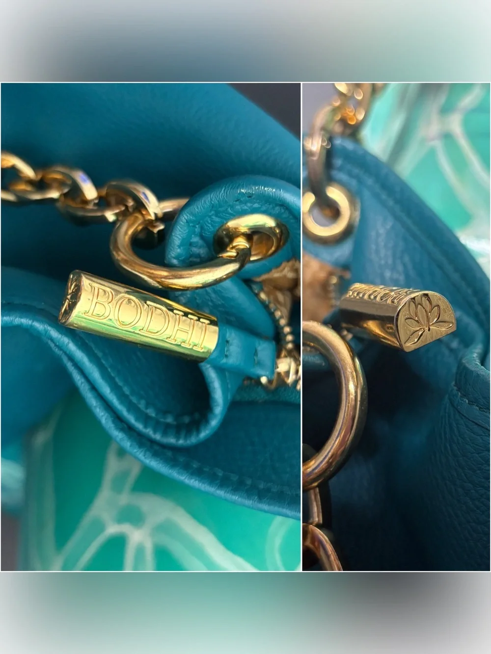 BODHI Teal Leather XL Hobo Bag with Gold Chain Handles